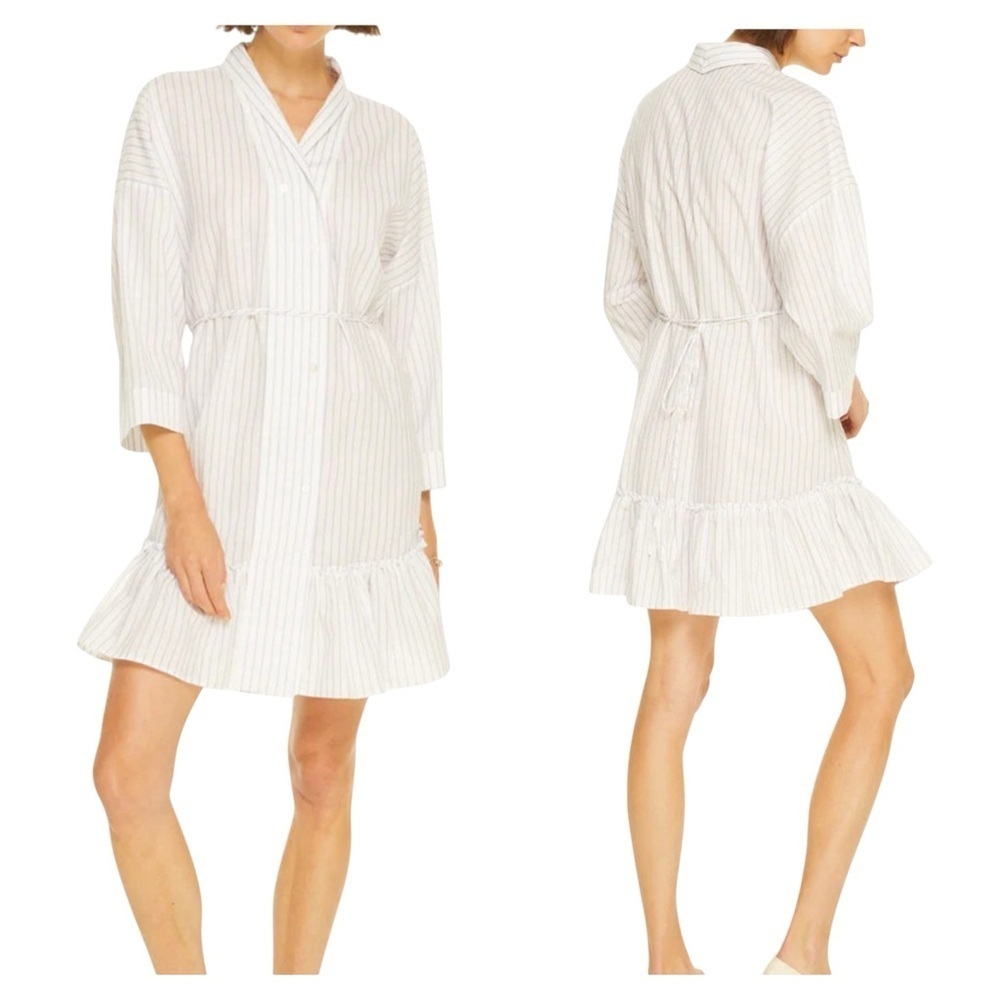 Harshman New Cotton Linen Blend Nebbi Caftan Striped White Dress Size 3X